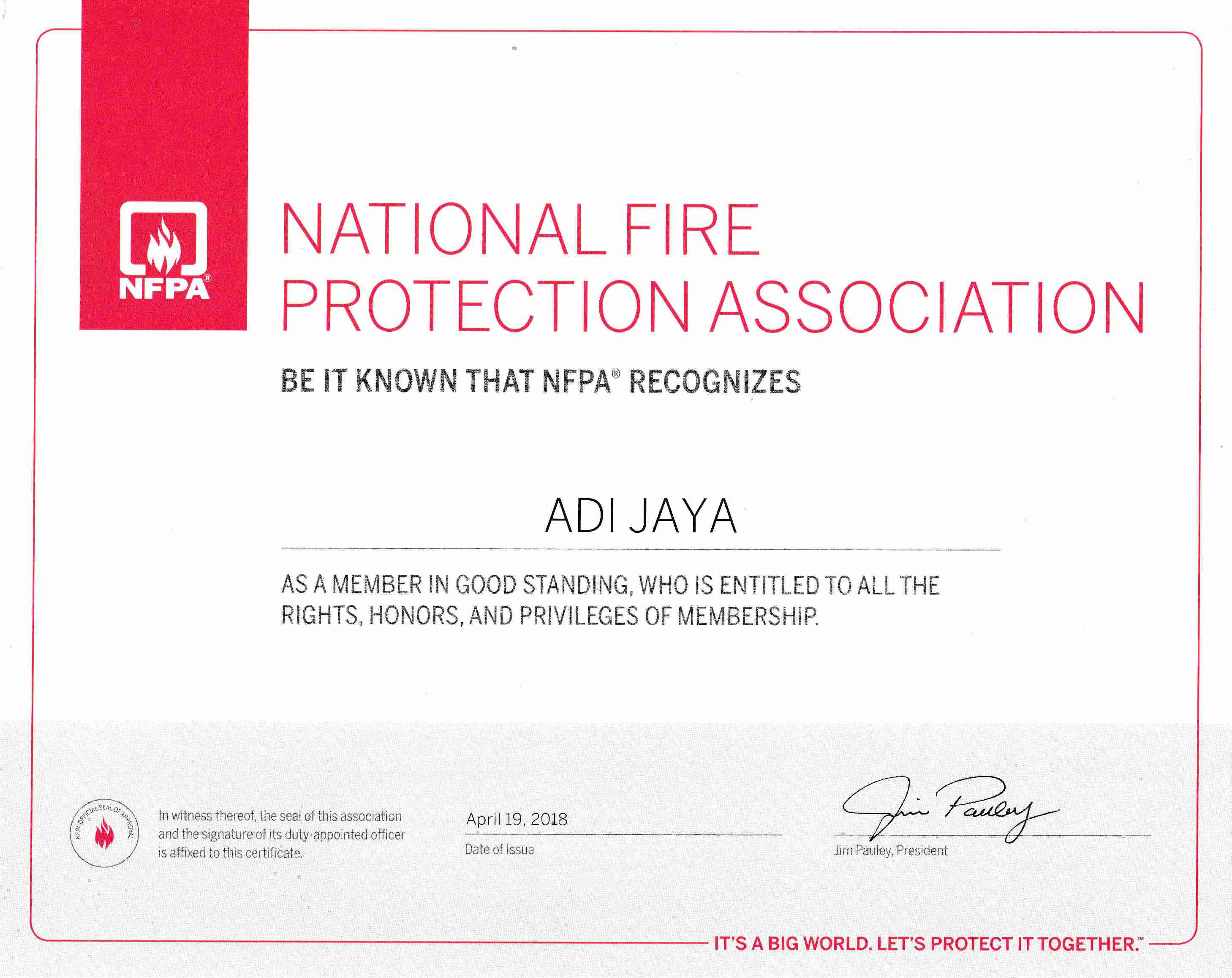 sertifikat member nfpa pt global mitra proteksindo
