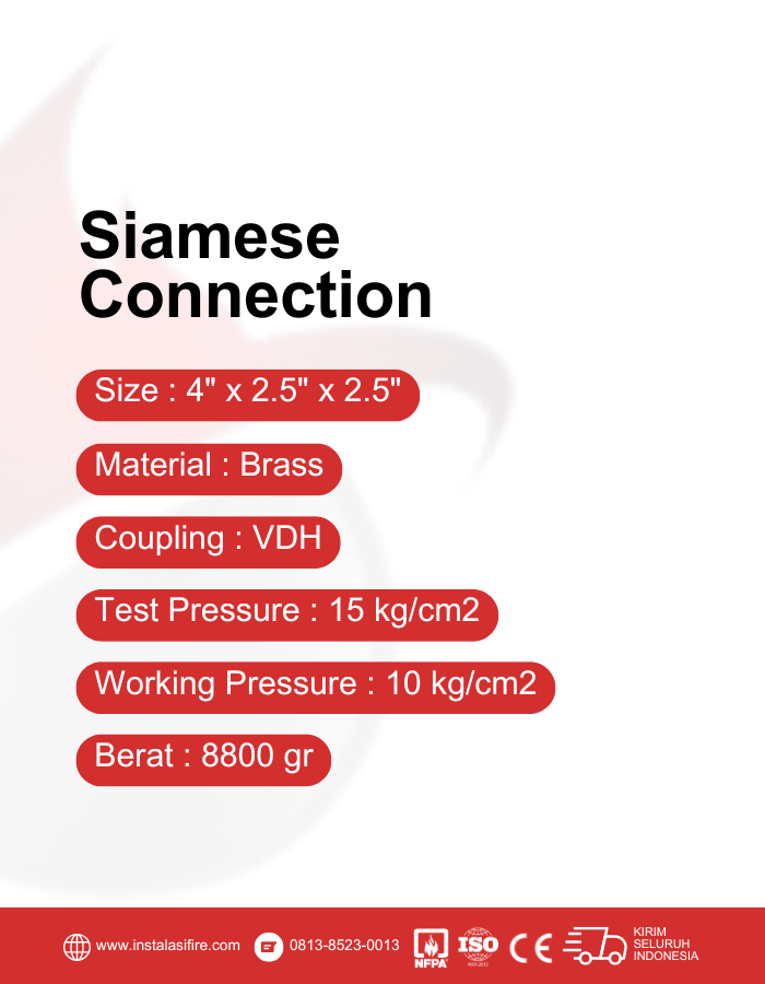 spesifikasi siamese connection VDH hydrant